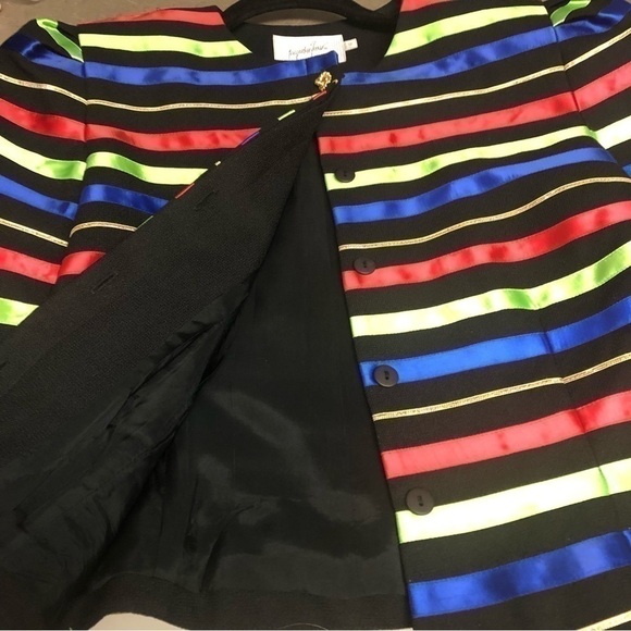 VTG 80s Jacqueline Ferrar Holiday Ready  Dressy Striped Cropped Jacket Med 10 - Picture 4 of 9